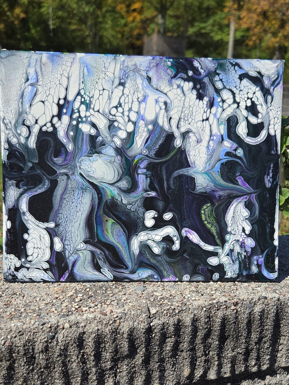 Abstract Fluid Art Canvas in Black, White and Purple - 8x10 Handmade